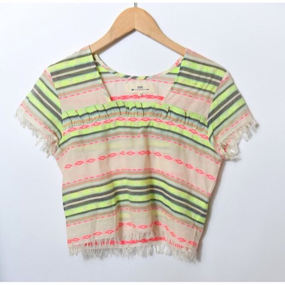 Nibi MTK Women's Blouse Cropped 100% Cotton Neon Geometric Pattern Sz S READ - Picture 1 of 9